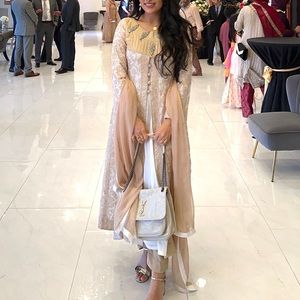 Pakistani Cream and Nude Shalwar Kameez 3pc dress